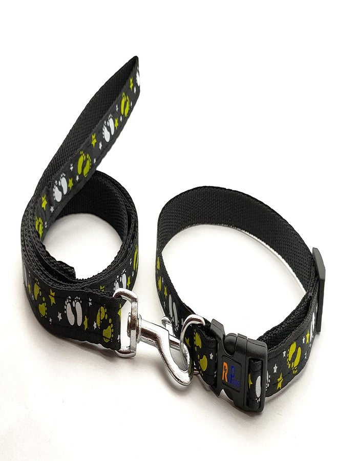 Pups&Pets Nylon Printed Adjustable Neck Collar Belt with Handle Padded Leash Ideal for Training/Outdoor Walking Dogs and Puppies and Cats (Black, Pattern 02) - Image 4